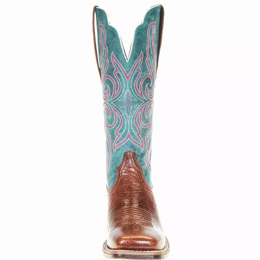 Women * | Ariat Women'S Ariat Primera Stretchfit Barrel Brown 12In. Teal Top Cowgirl Boot