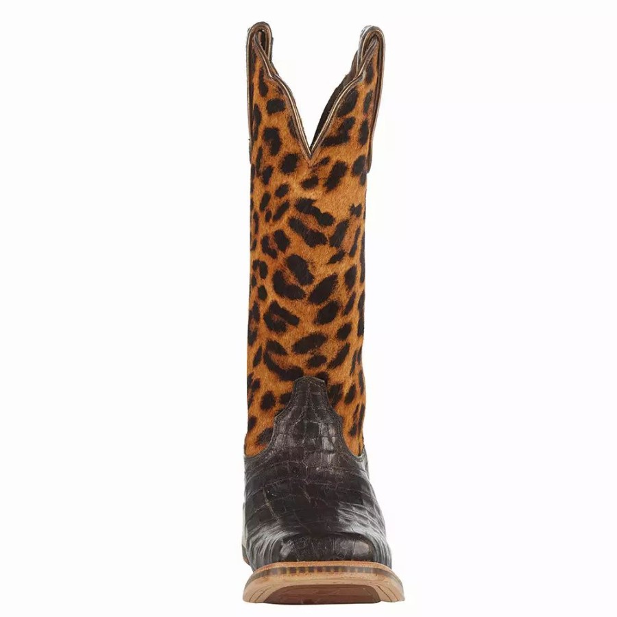 Women * | Ariat Women'S Chocolate Caiman 12In. Leopard Top Cowgirl Boot