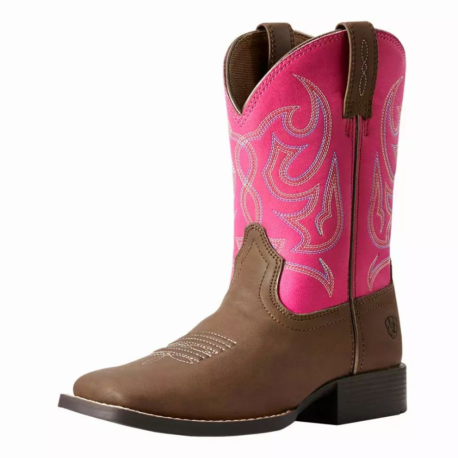 Kids * | Ariat Kids Jr Champ Brown And Pink Boot