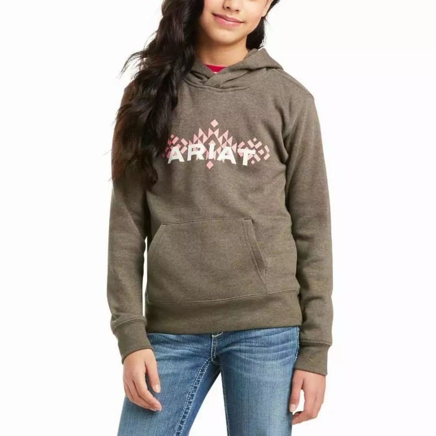 Kids * | Ariat Girls Real Logo Hoodie Banyon Bark