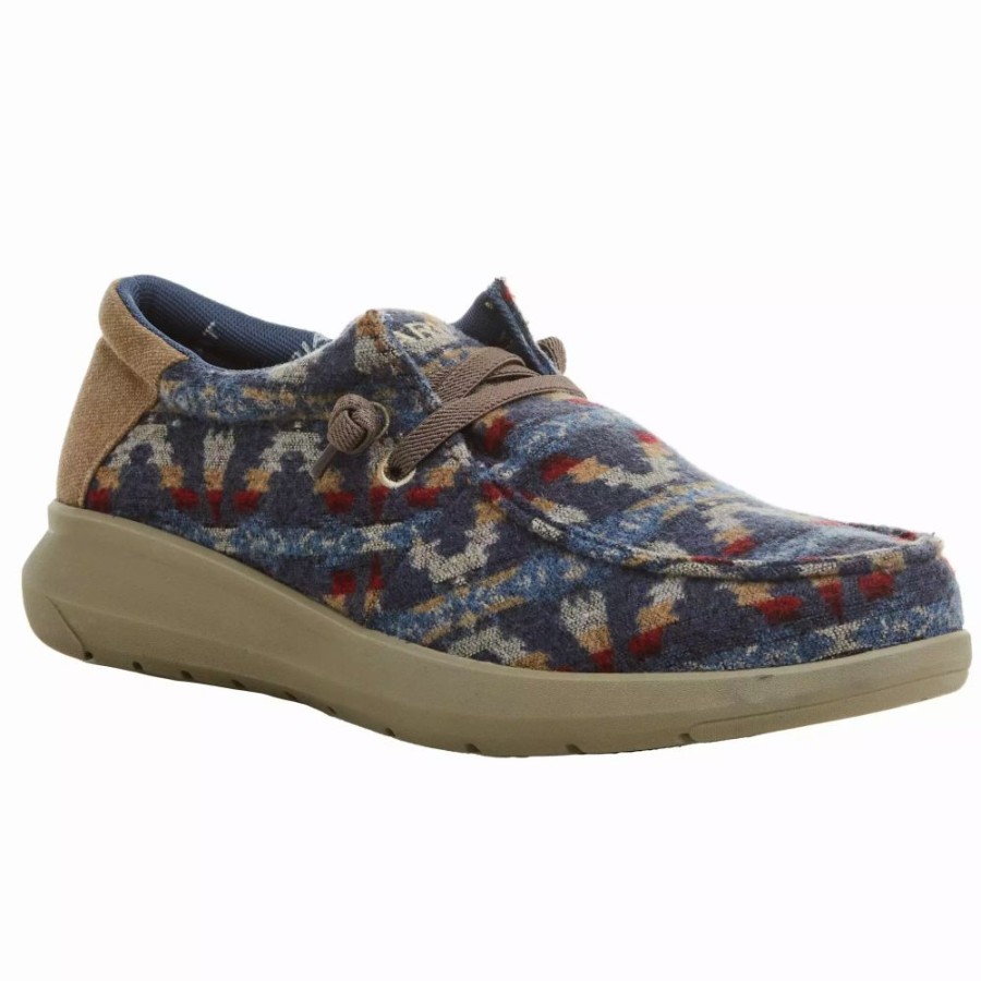 Men * | Ariat Men'S Hilo Stretch Lace Blue Aztec Wooly Tan Casual Shoe