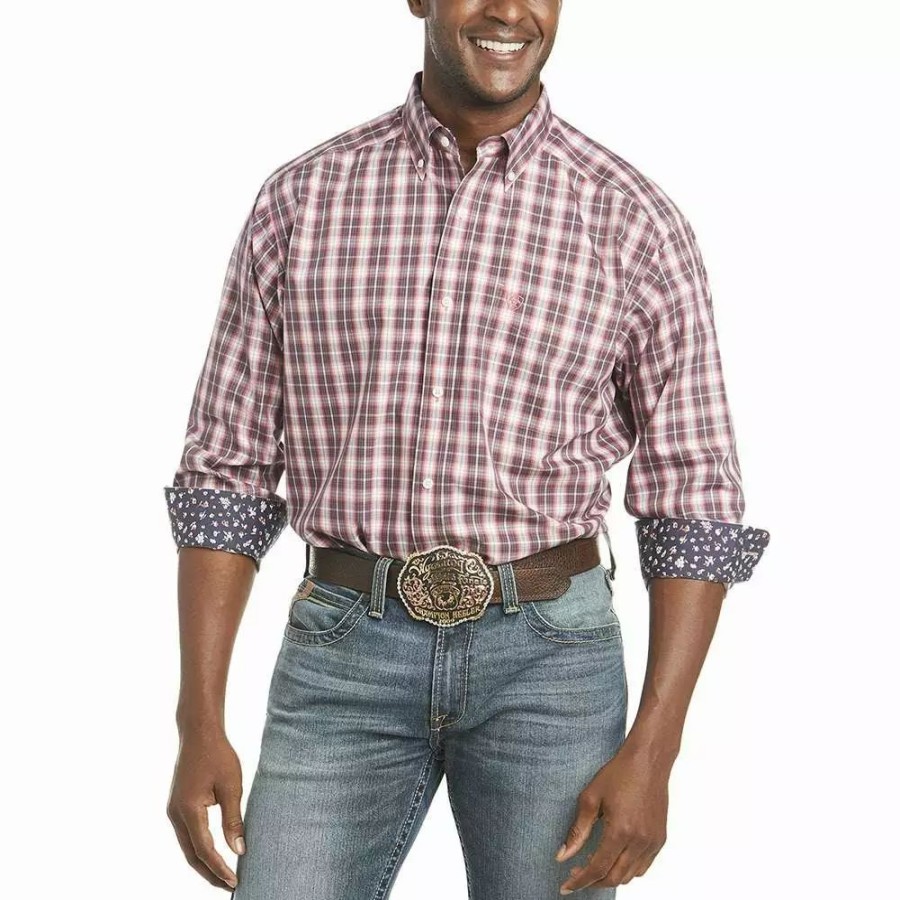 Men * | Ariat Wrinkle Free Reid Coral Plaid Shirt