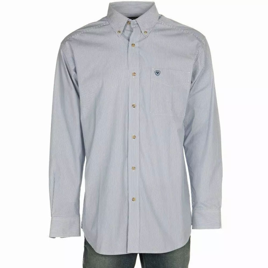 Men * | Ariat Men'S Arait Dayne Mini Blue Stripe Long Sleeve Shirt