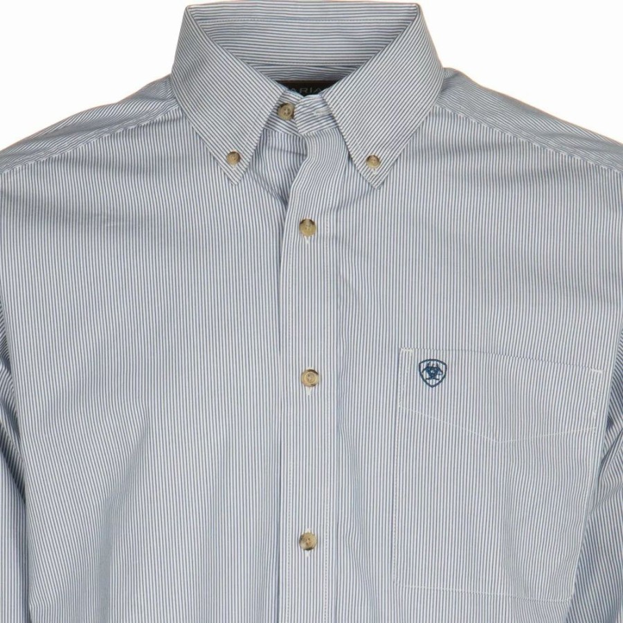 Men * | Ariat Men'S Arait Dayne Mini Blue Stripe Long Sleeve Shirt