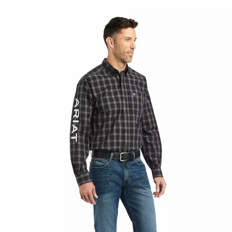 Men * | Ariat Men'S Black Plaid Logo Button-Down