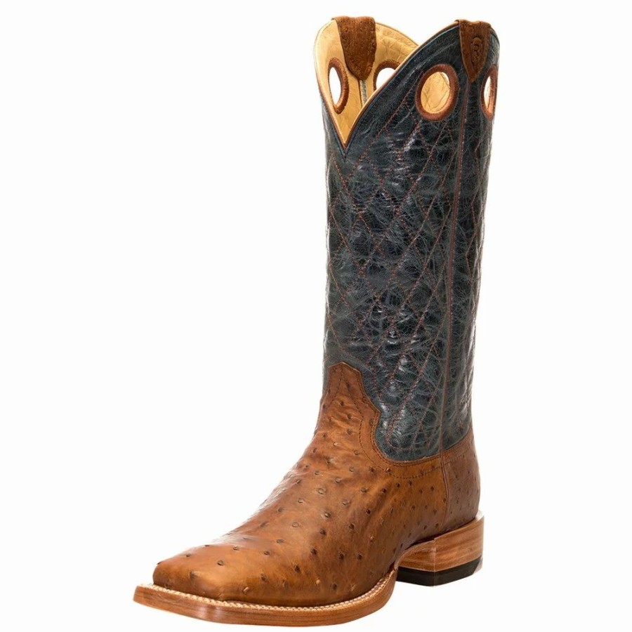 Men * | Relentless By Ariat Men'S Ariat Relentless Rust Full Quill Ostrich 13In. Steedy Blue Top Cowboy Boot