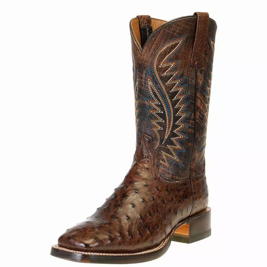 Men * | Ariat Men`S Gallup Mocha Full Quill Ostrich 11` Distressed Wheat Top Square Toe Boot