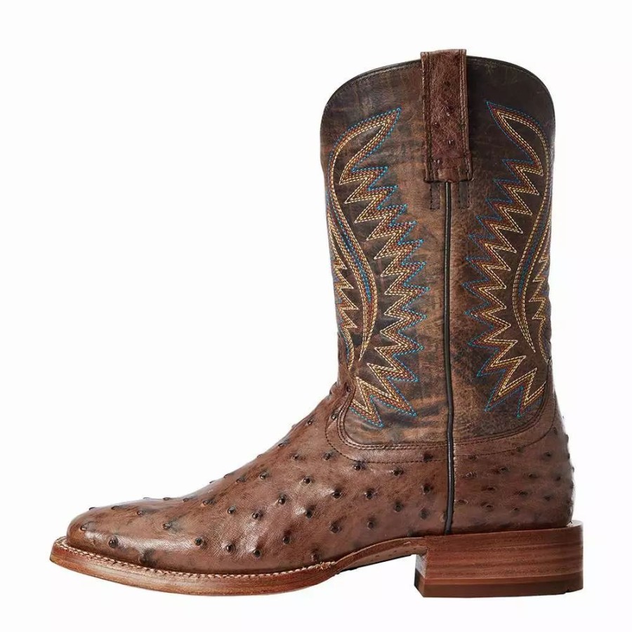 Men * | Ariat Men`S Gallup Mocha Full Quill Ostrich 11` Distressed Wheat Top Square Toe Boot