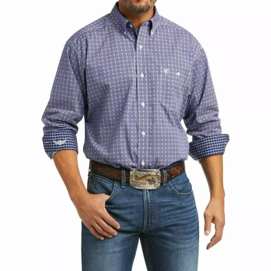 Men * | Ariat Men'S Relentless Prime Stretch Blue Print Shirt