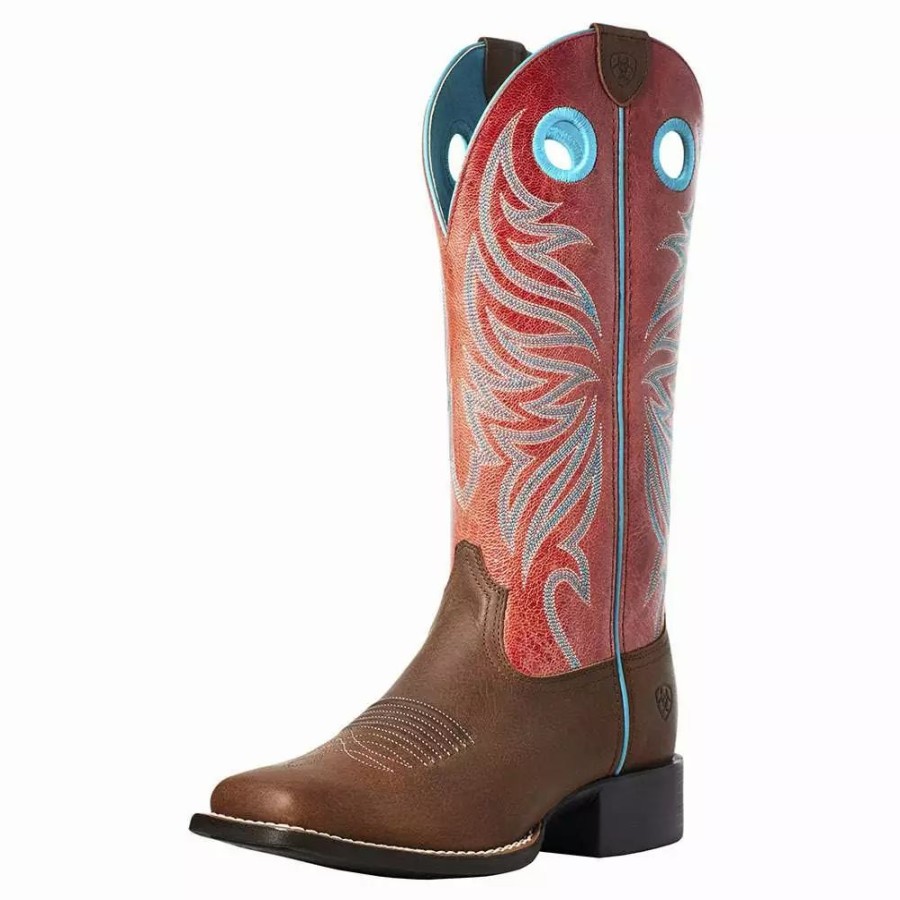 Women * | Ariat Women`S Round Up Ryder Brown/Red Boot