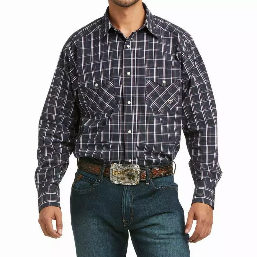 Men * | Ariat Men'S Mylo Navy Plaid Shirt