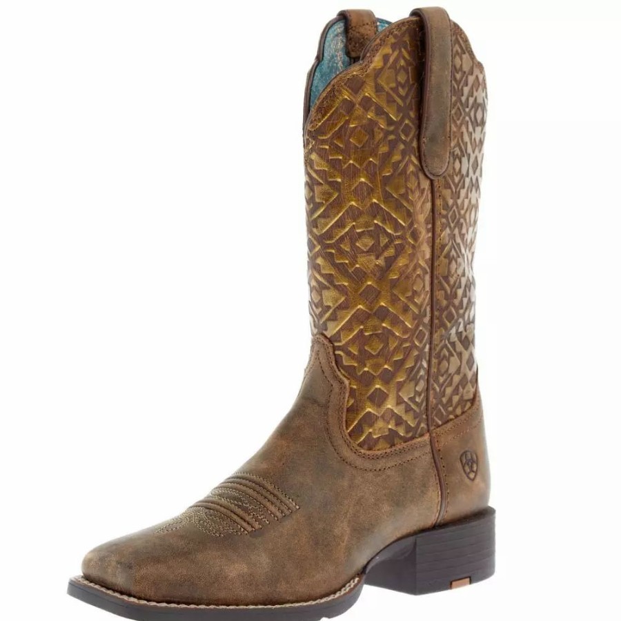 Women * | Ariat Women'S Round Up Brown 11In. Copper Blanket Embossed Boot