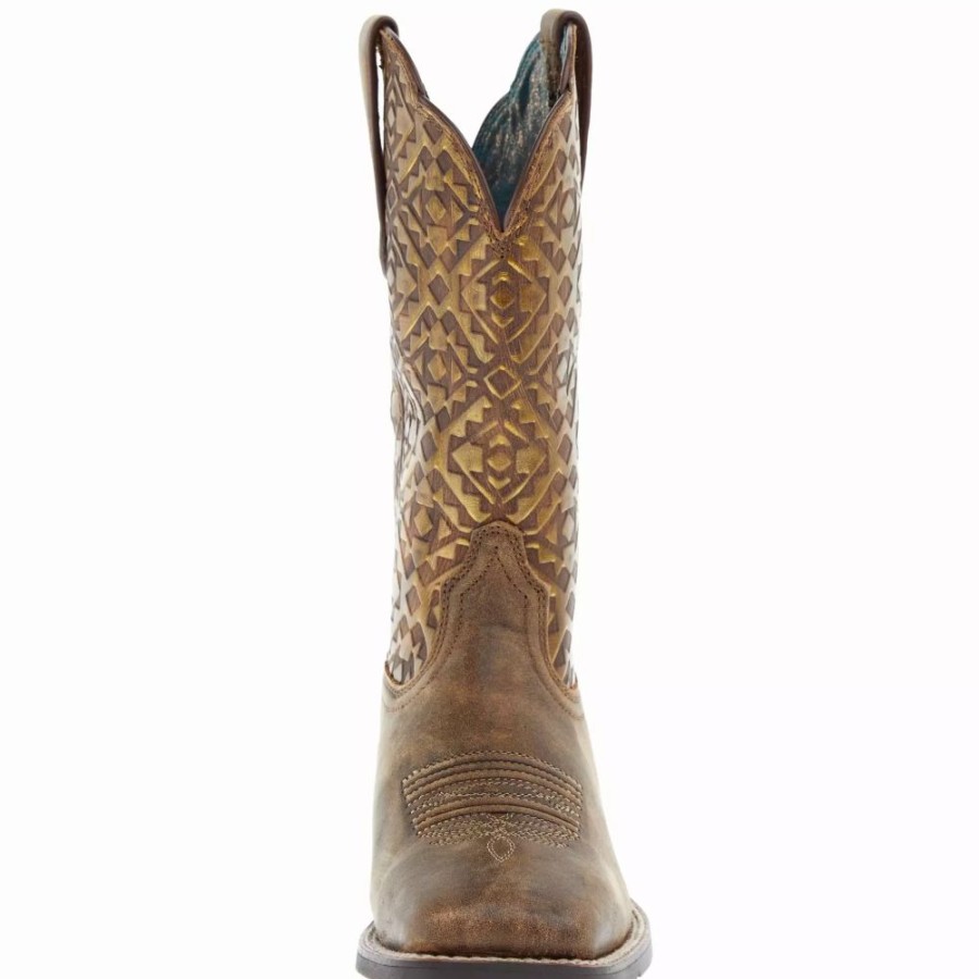 Women * | Ariat Women'S Round Up Brown 11In. Copper Blanket Embossed Boot