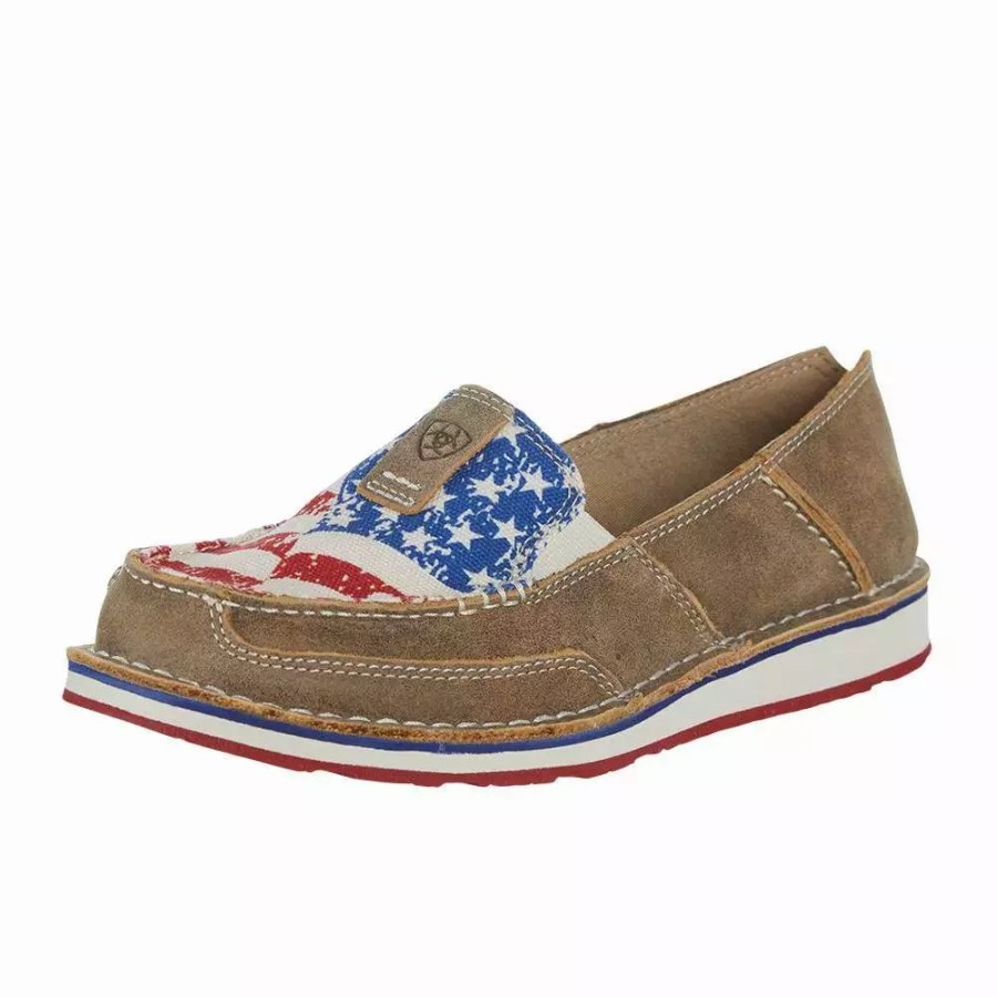 Women * | Ariat Womens Crusier Brown Bomber Distressed Flag