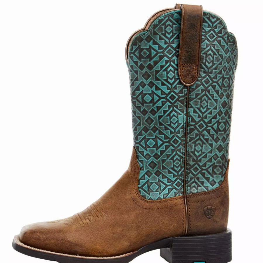 Women * | Ariat Women'S Round Up Old Earth/ Turquoise Blanket Emboss 11 In Top Boot