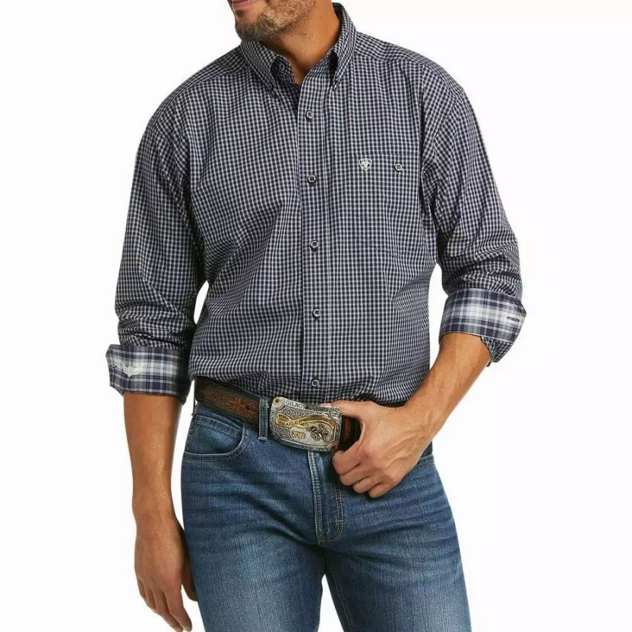 Men * | Ariat Men'S Relentless Force Stretch Blue Plaid Shirt