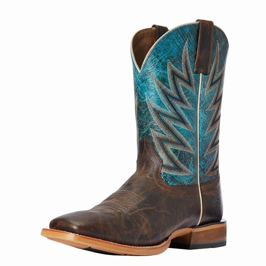 Men * | Ariat Men'S Challenger Stout Brown 11In. Atlanta Blue Square Toe Cowboy Boot