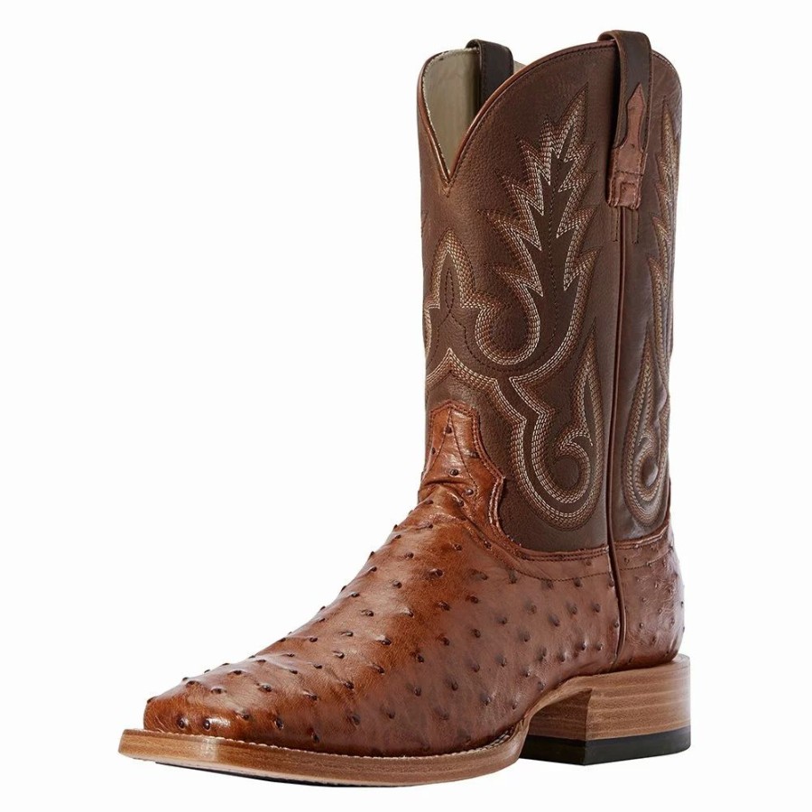 Men * | Relentless By Ariat Men'S Ariat Barker Brandy Full Quill Ostrich 11In. Autumn Tan Top Cowboy Boots