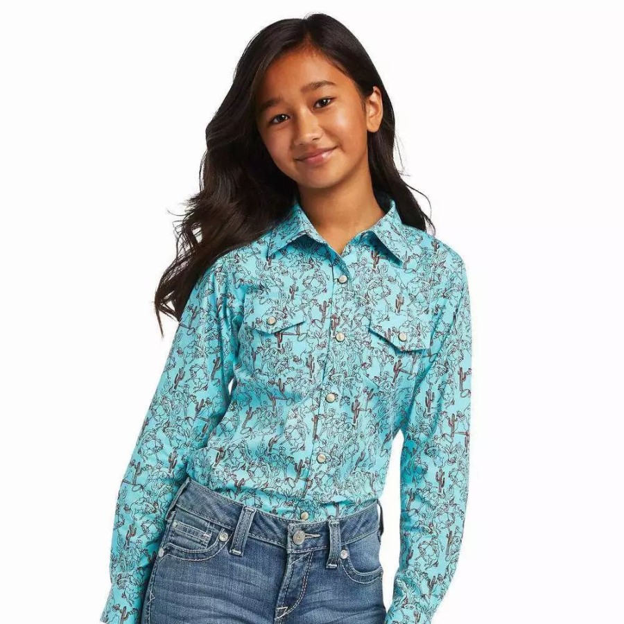 Kids * | Ariat Girl'S R.E.A.L. Bucking Bronc Shirt