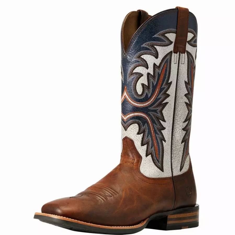 Men * | Ariat Men`S Brushrider Penny Brown 13` Coastal Cream Top Square Toe Boots