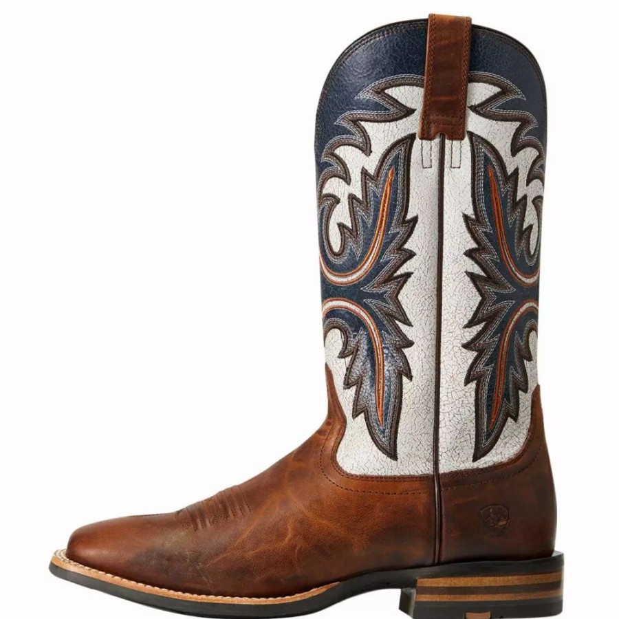 Men * | Ariat Men`S Brushrider Penny Brown 13` Coastal Cream Top Square Toe Boots