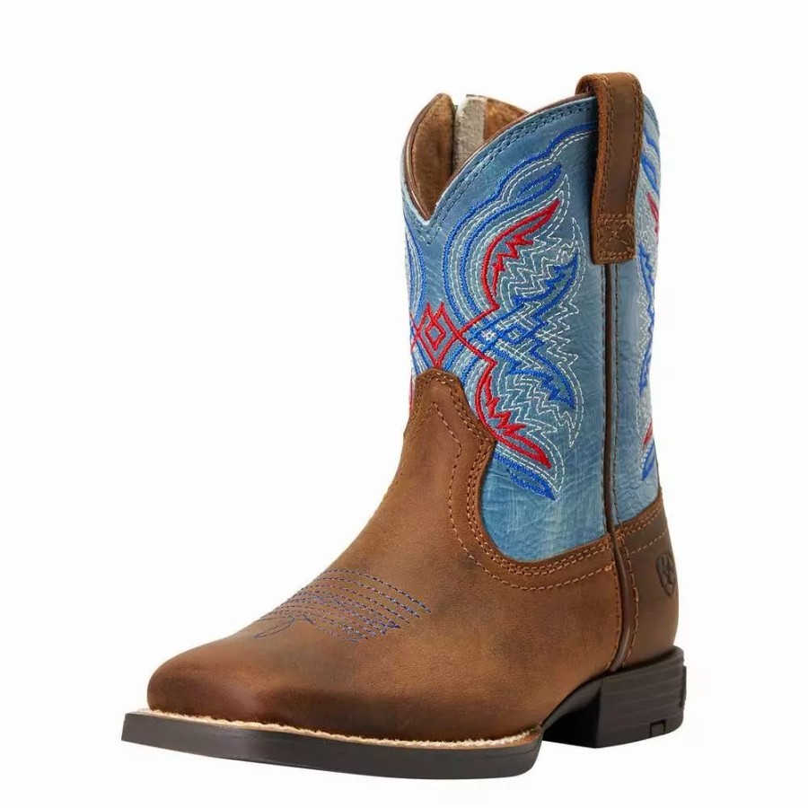 Kids * | Ariat Children'S Double Kicker Brown And Blue Cowboy Boot