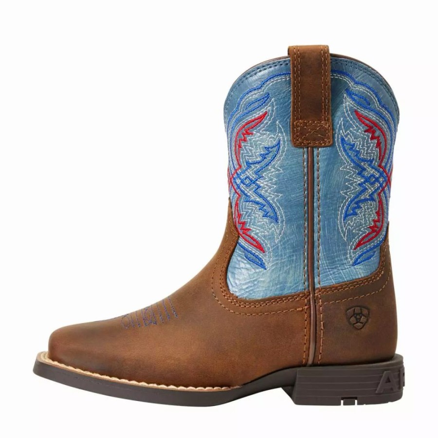 Kids * | Ariat Children'S Double Kicker Brown And Blue Cowboy Boot