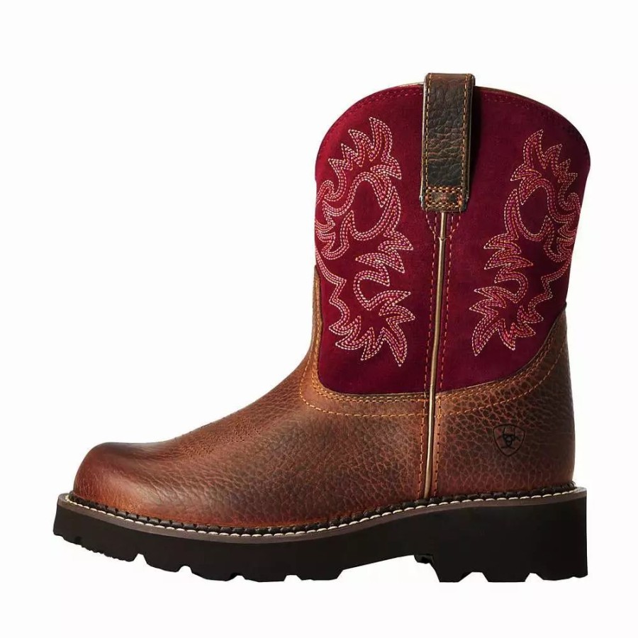 Women * | Ariat Women Ariat Brown/Burgundy 8` Fatbaby Western Boot