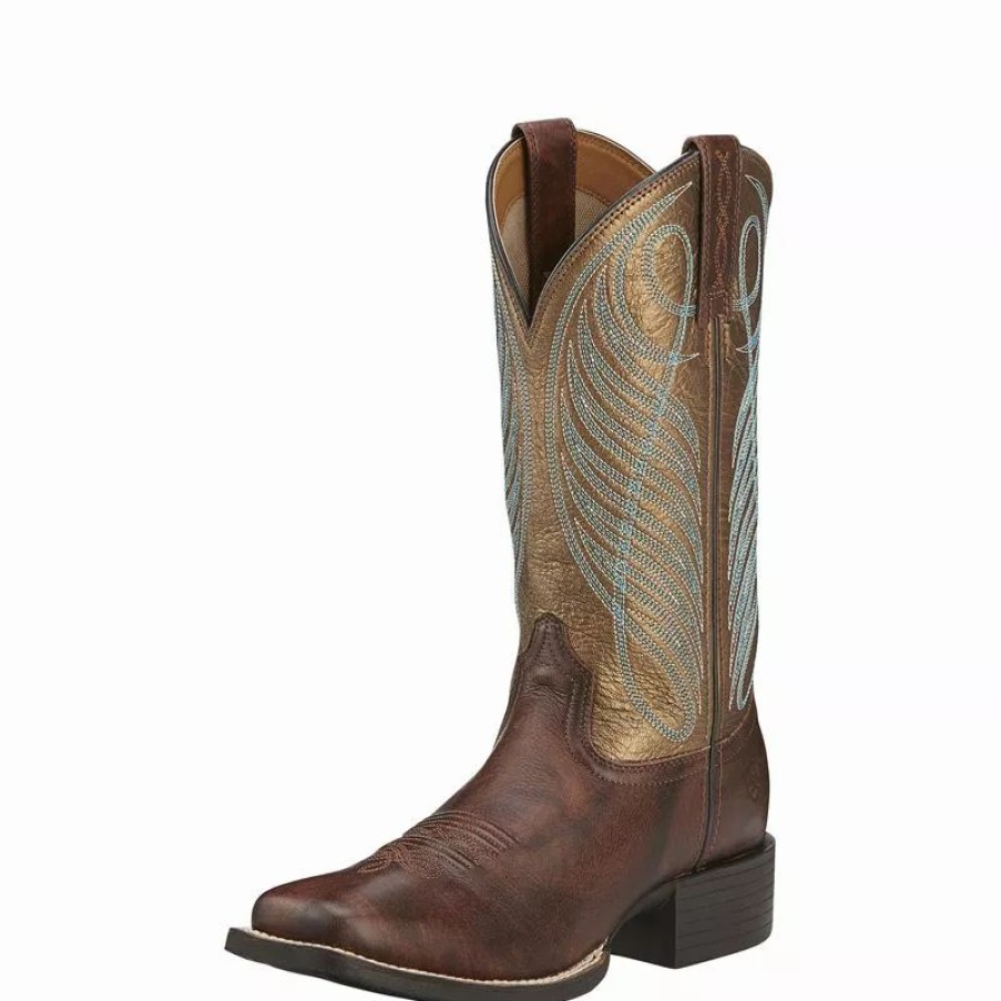 Women * | Ariat Women'S Round Up Yukon Brown Cowgirl Boots