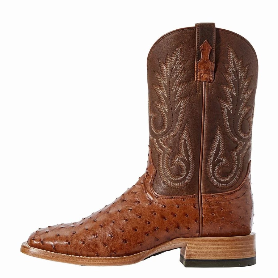 Men * | Relentless By Ariat Men'S Ariat Barker Brandy Full Quill Ostrich 11In. Autumn Tan Top Cowboy Boots