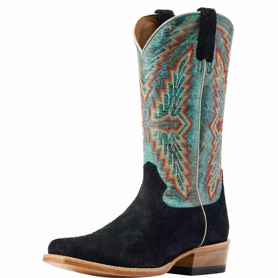 Men * | Ariat Men'S Futurity Showman Black Roughout Turquoise Top Cowboy Boot