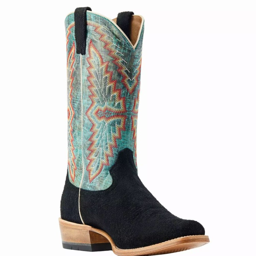 Men * | Ariat Men'S Futurity Showman Black Roughout Turquoise Top Cowboy Boot