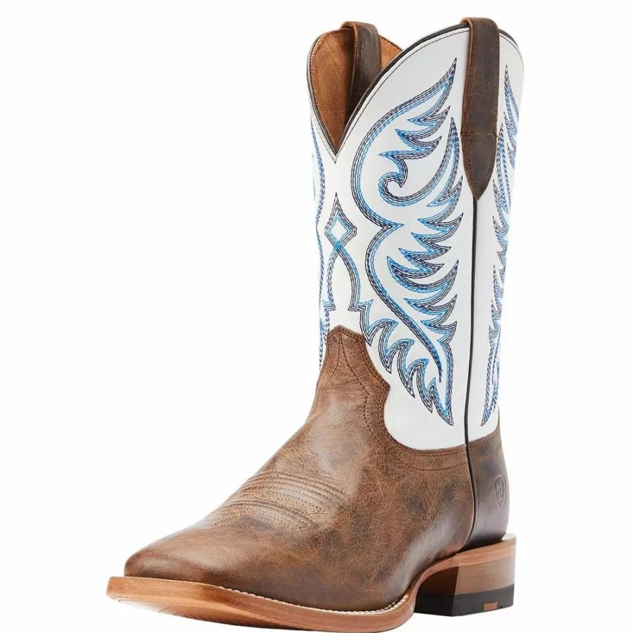 Men * | Ariat Men'S Wiley Pecan Brown Coastal Cream Cowboy Boot