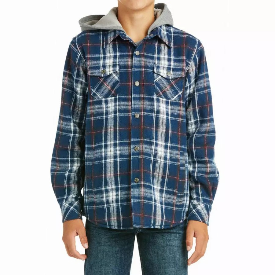 Kids * | Boys Ariat Hackett Navy Plaid Shirt Jacket