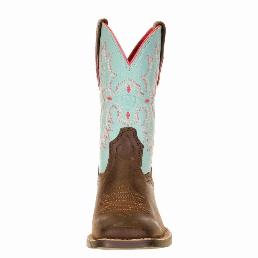 Kids * | Ariat Kids Bay Brown Bell Blue Kids Square Toe Cowboy Boot