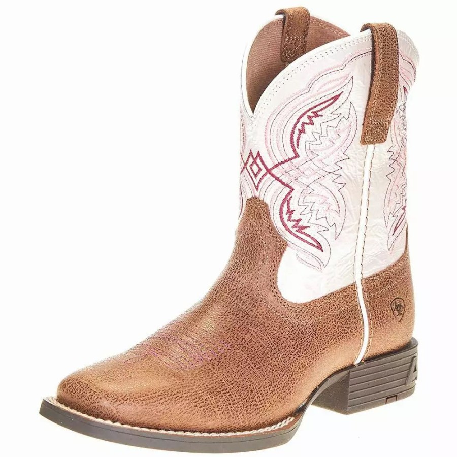 Kids * | Ariat Youth Tan With Pearlized Double Kicker Adobe Cowboy Boot