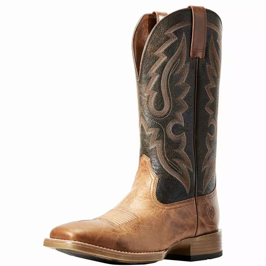 Men * | Ariat Men'S Barton Ultra Rustic Bark 13In. Brooklyn Brown Top Square Toe Cowboy Boots