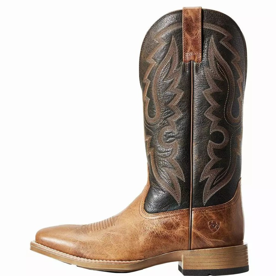 Men * | Ariat Men'S Barton Ultra Rustic Bark 13In. Brooklyn Brown Top Square Toe Cowboy Boots