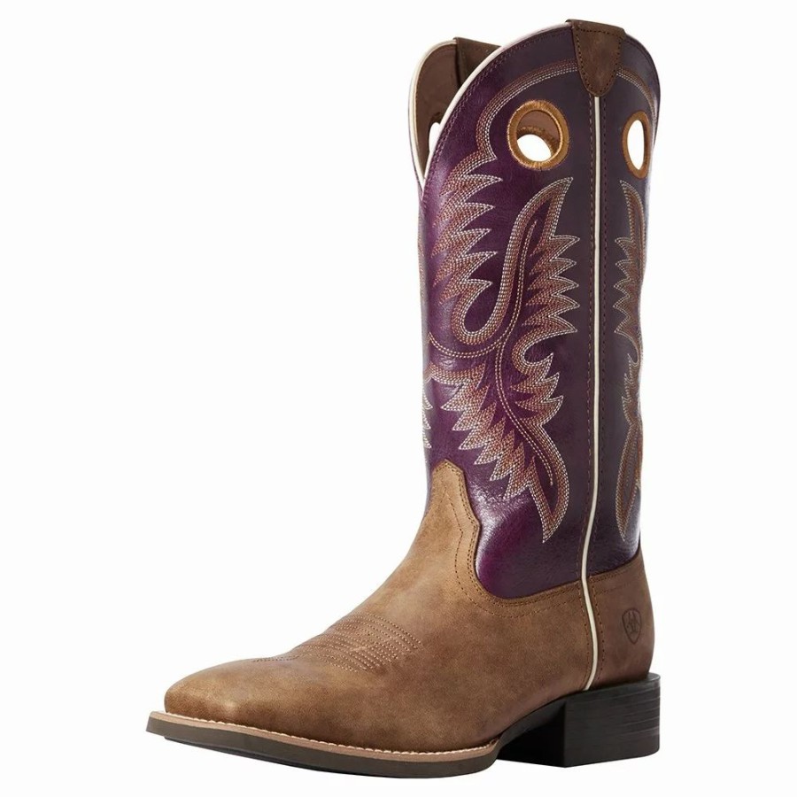 Men * | Ariat Men'S Ariat Sport Valley Brown 13In. Perfect Purple Top Cowboy Boot