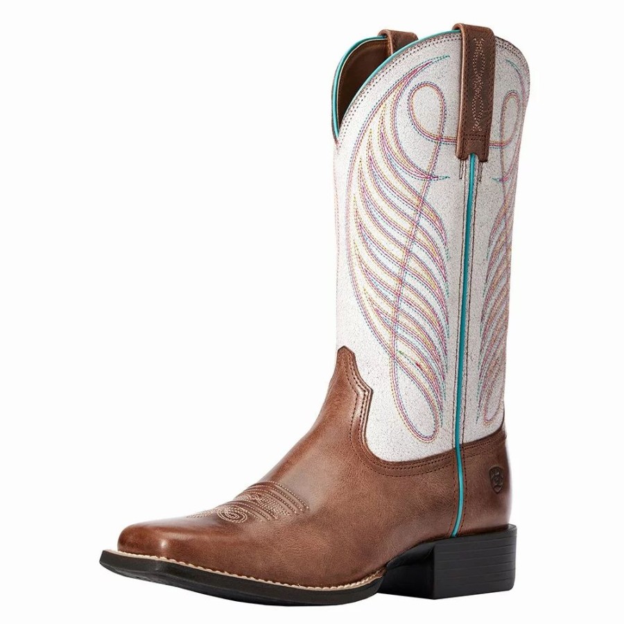 Women * | Ariat Womens Ariat Round Up Brown/Crackled White Top