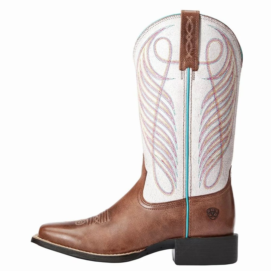 Women * | Ariat Womens Ariat Round Up Brown/Crackled White Top