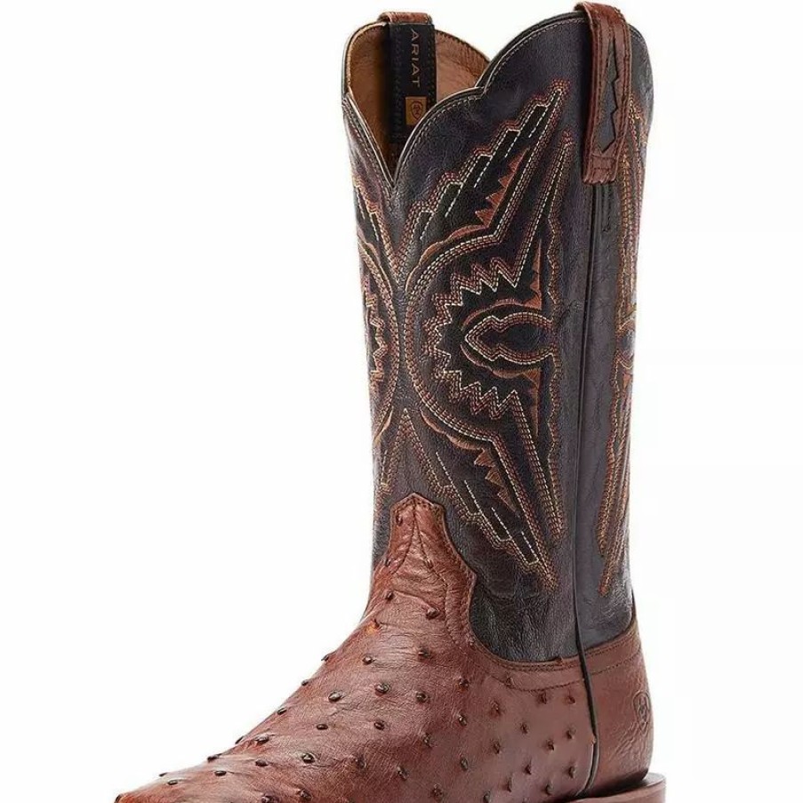 Men * | Ariat Mens Broncy Cinnamon Fq Ostrich 12 In Top Cowboy Boot