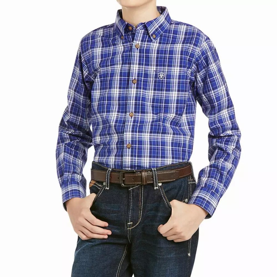 Kids * | Ariat Boys Pro Series Blue Plaid Paul Shirt