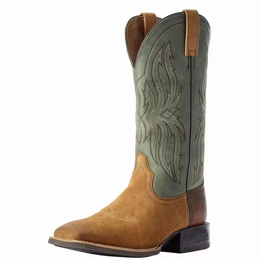 Men * | Ariat Men'S Ariat Sport Rustler Dark Peanut 13In. Baltic Blue Square Toe Boot