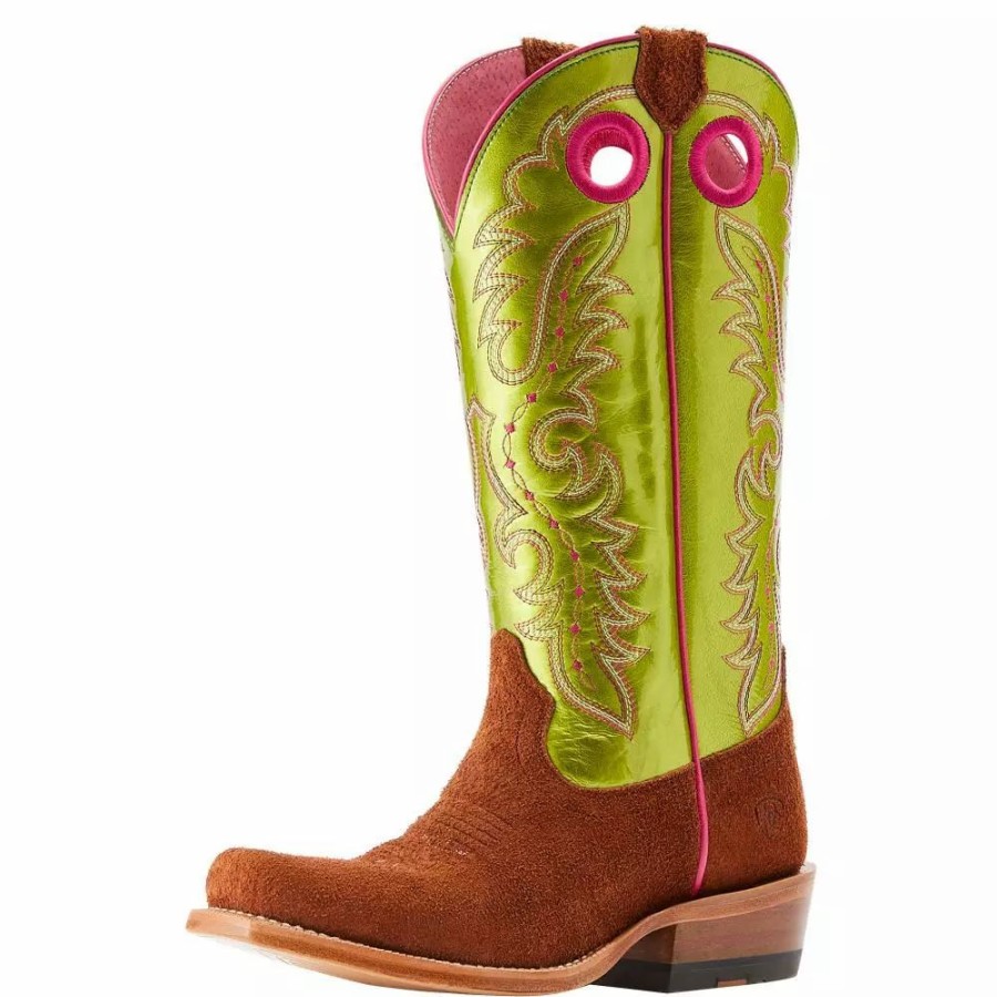 Women * | Ariat Women'S Futurity Boon Cognac Roughout Electric Lime Patent Top Boot