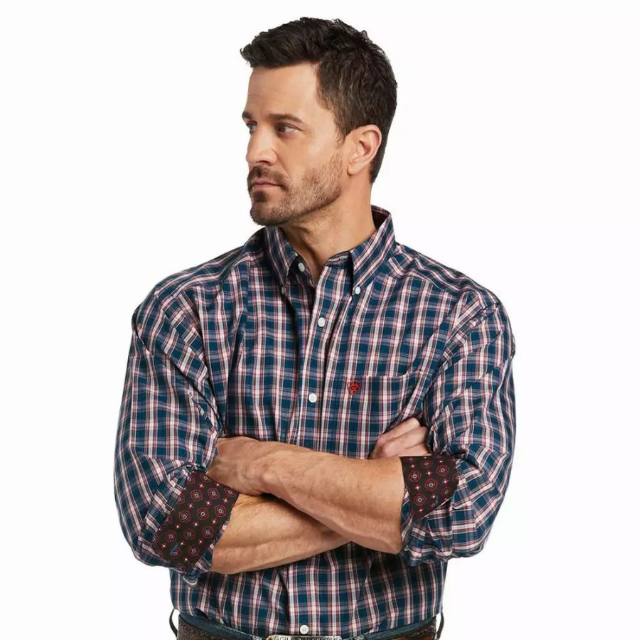 Men * | Ariat Men'S Wrinkle Free Vero Teal Plaid Shirt