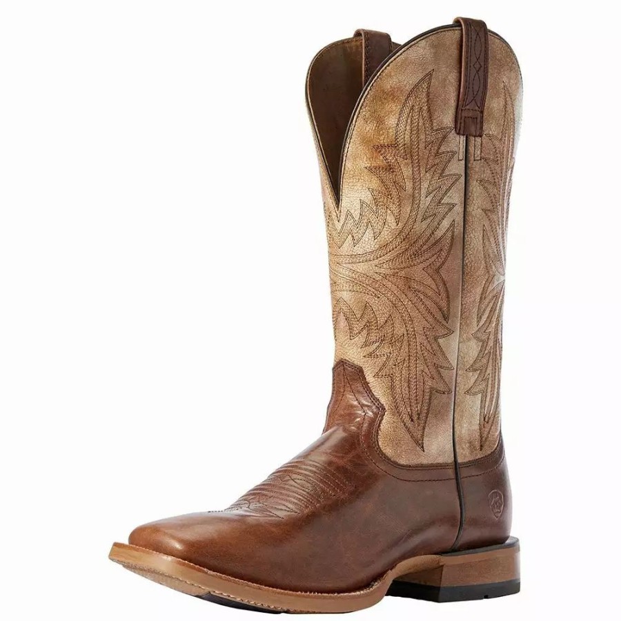 Men * | Ariat Men'S Ariat Red Brown Cowhand 13In. Tarnished Alabaster Top Cowboy Boots