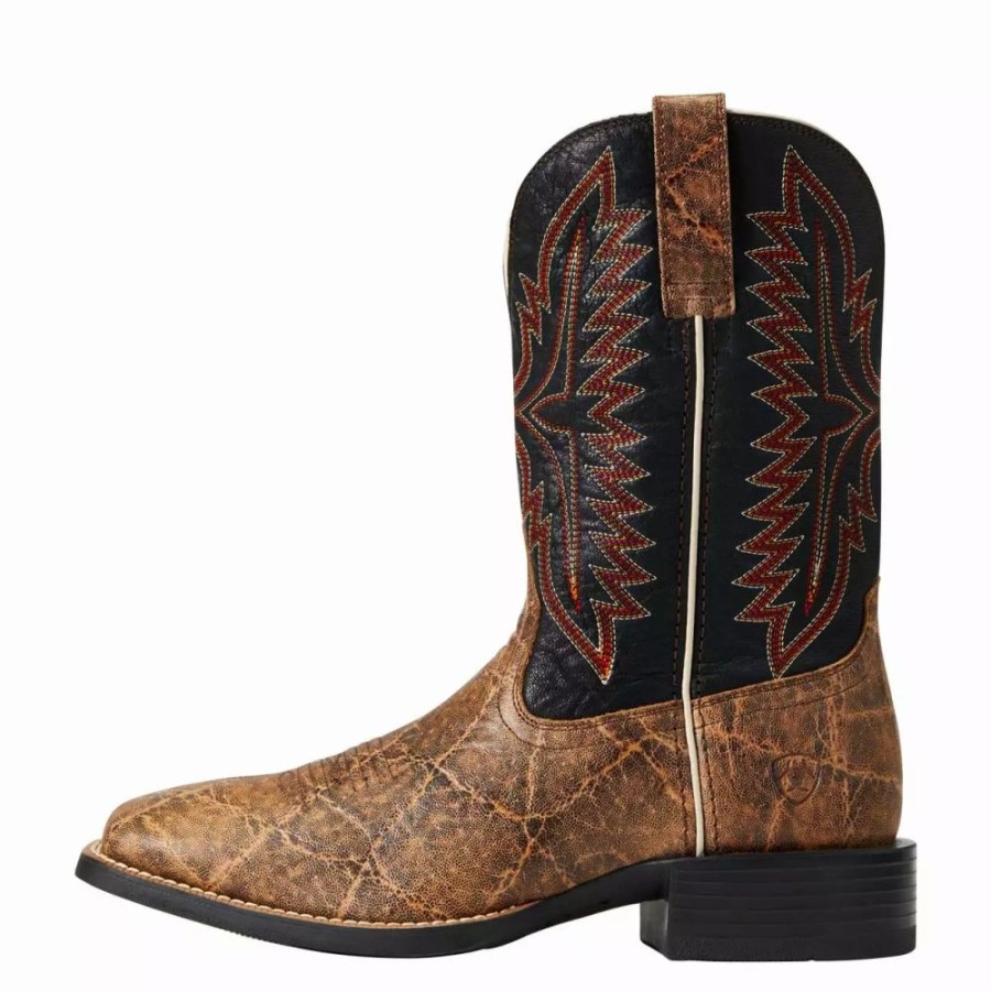 Men * | Ariat Men'S Brown Sport Elephant Print Square Toe Western Boot