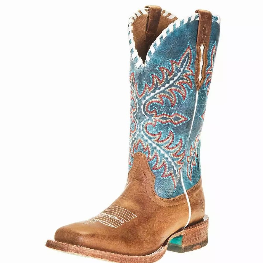 Women * | Ariat Women'S Ariat Eldora Natural Tan 11In. Turquoise Top Cowgirl Boot