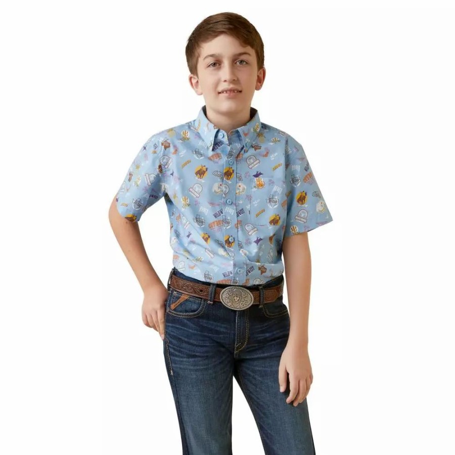 Kids * | Ariat Boy'S Mauri Lilac Classic Short Sleeve Shirt